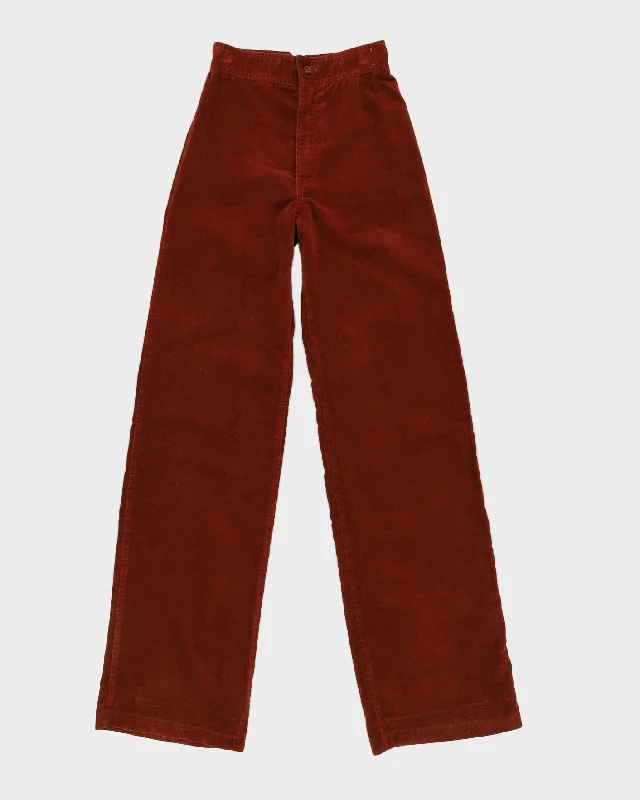 Vintage 1970s Brown Velvet High Waisted Trousers - W24 L36 Trousers Designer Luxury
