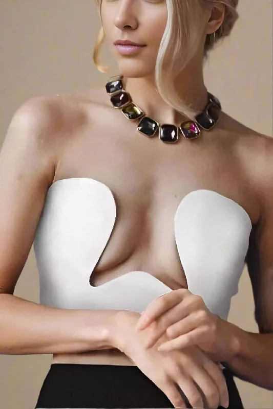 Mika Bandage Crop Top - Pearl White Rayon Velvet Corduroy