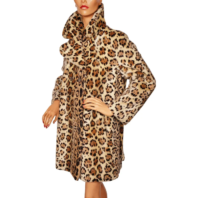 Vintage 1960s Faux Fur Leopard Coat 1960s Acrylic Pile Lou Ritchie Ladies Size M Embroidered Appliqued Beaded