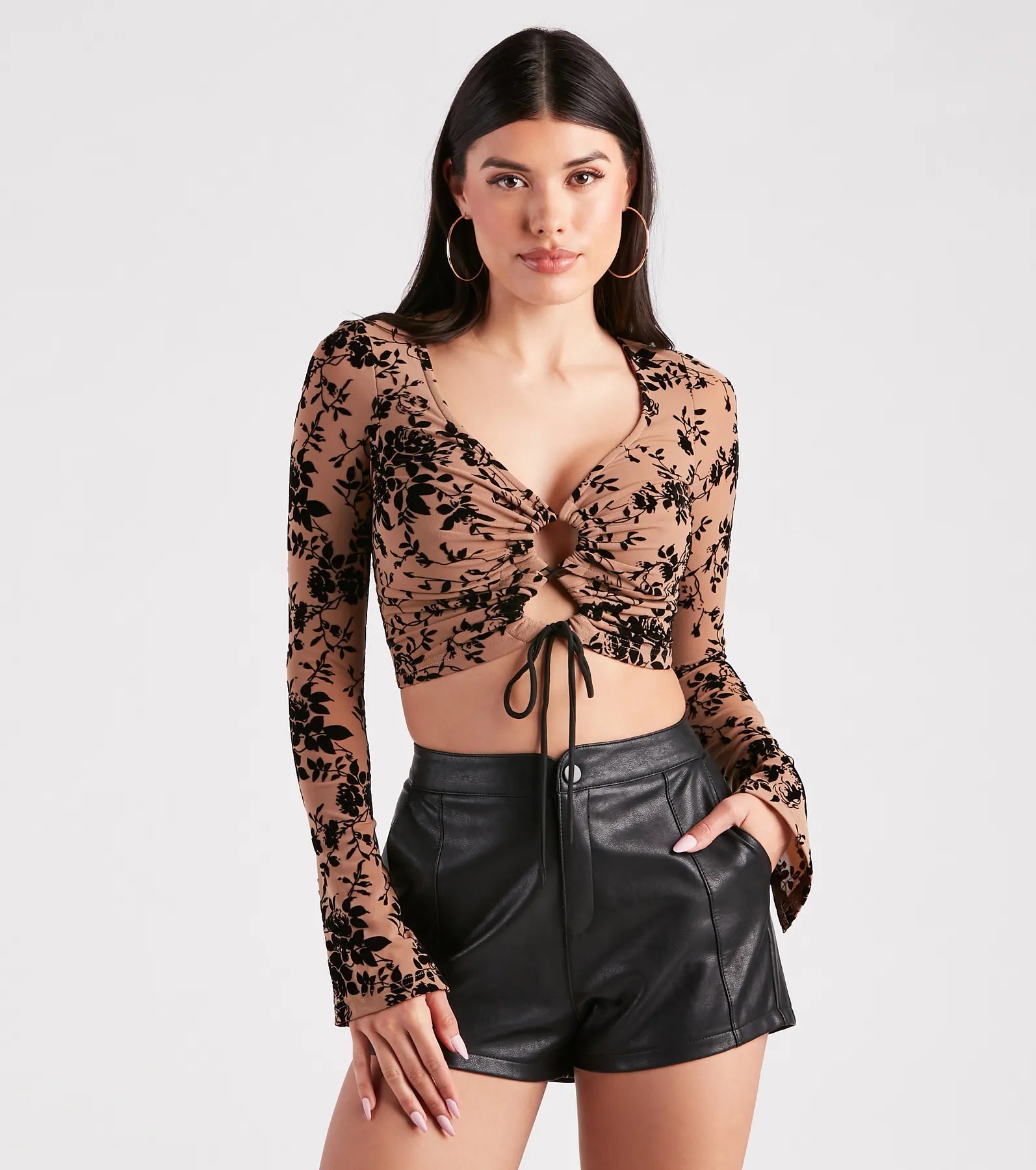 Fancy Me Velvet Burnout Crop Top Houndstooth Herringbone Solid