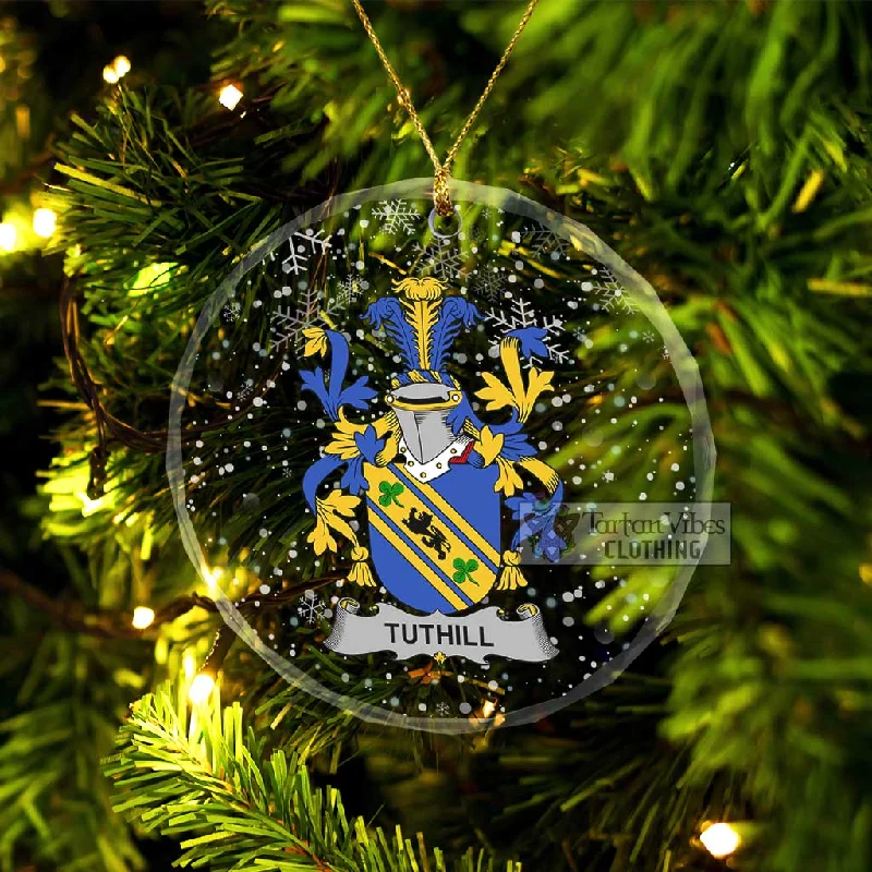 Tuthill Irish Clan Christmas Glass Ornament with Coat of Arms Faux Fur Real Fur Shearling