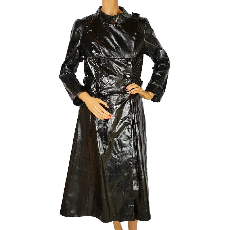 Vintage 1960s Mod Black Patent Leather Coat Holt Renfrew Made in Italy Size S M Satin Silk Chiffon