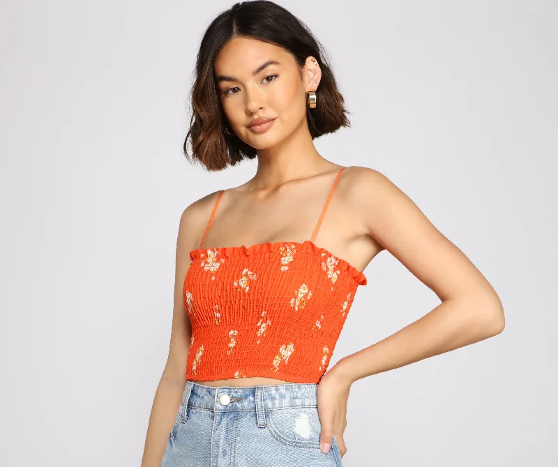 Stylish And Smocked Crop Top Polka Dot Checkered Tartan