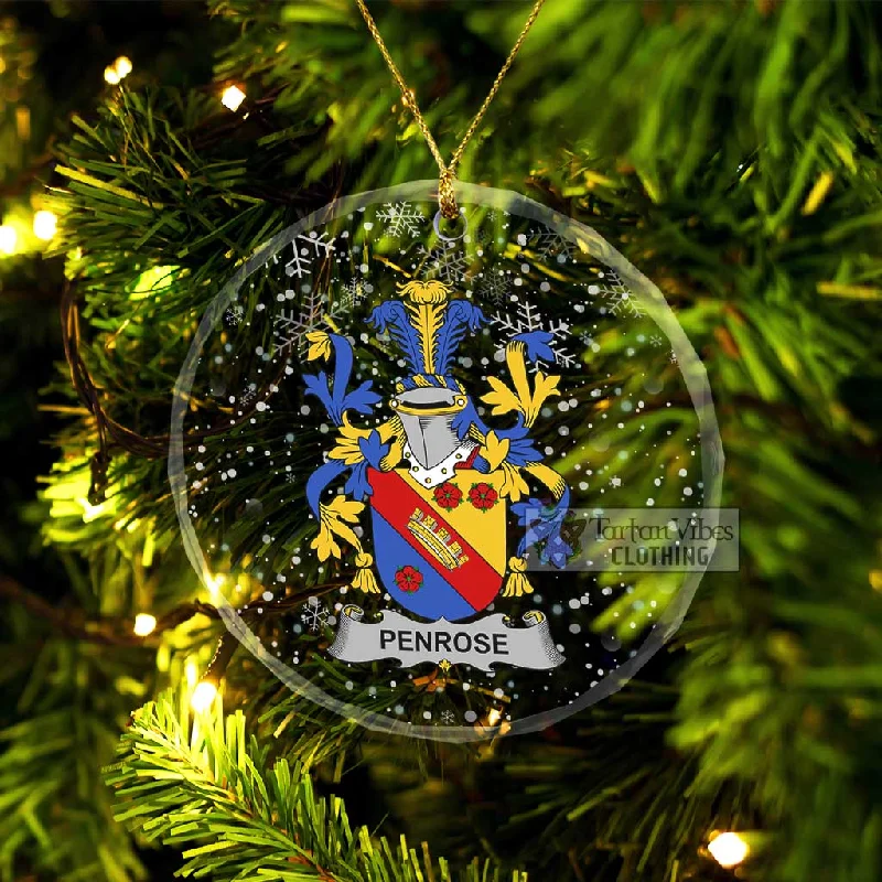 Penrose Irish Clan Christmas Glass Ornament with Coat of Arms Bomber Denim Leather
