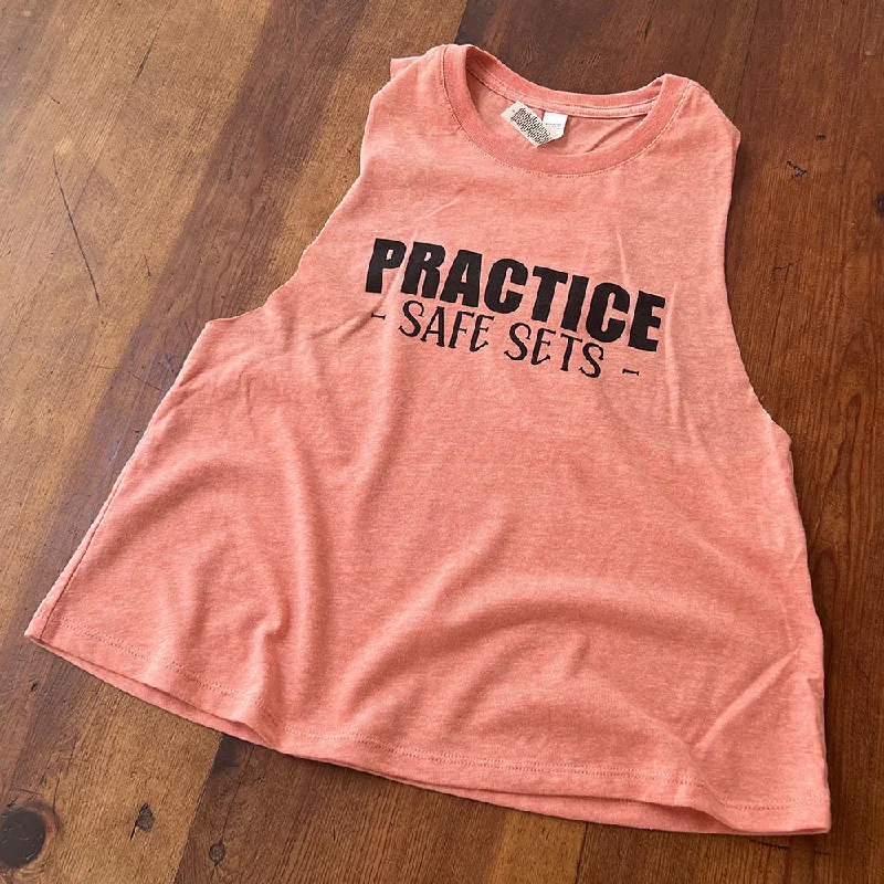Practice Safe Sets Racerback Crop Top Front Pockets Side Pockets Patch Pockets