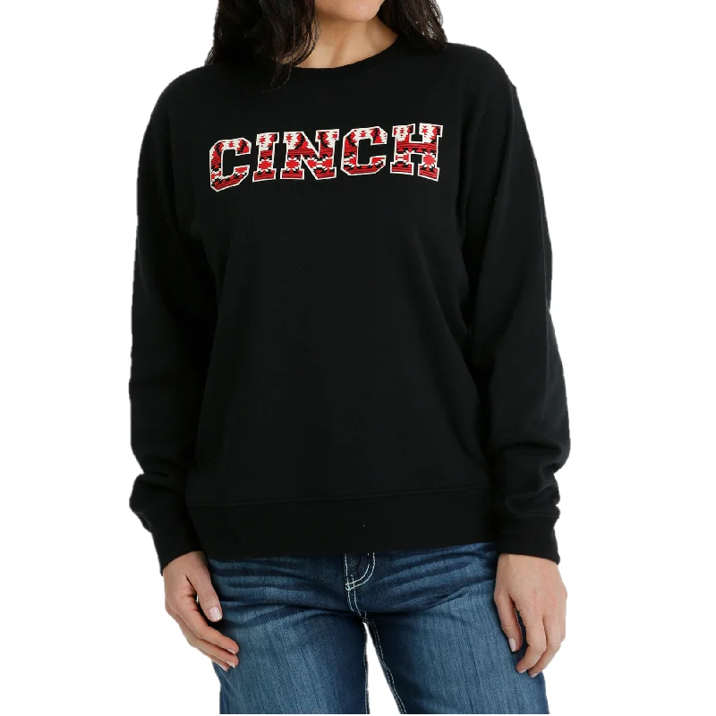 Cinch Ladies Black Logo Graphic Pullover MAK7905002 One Shoulder Top