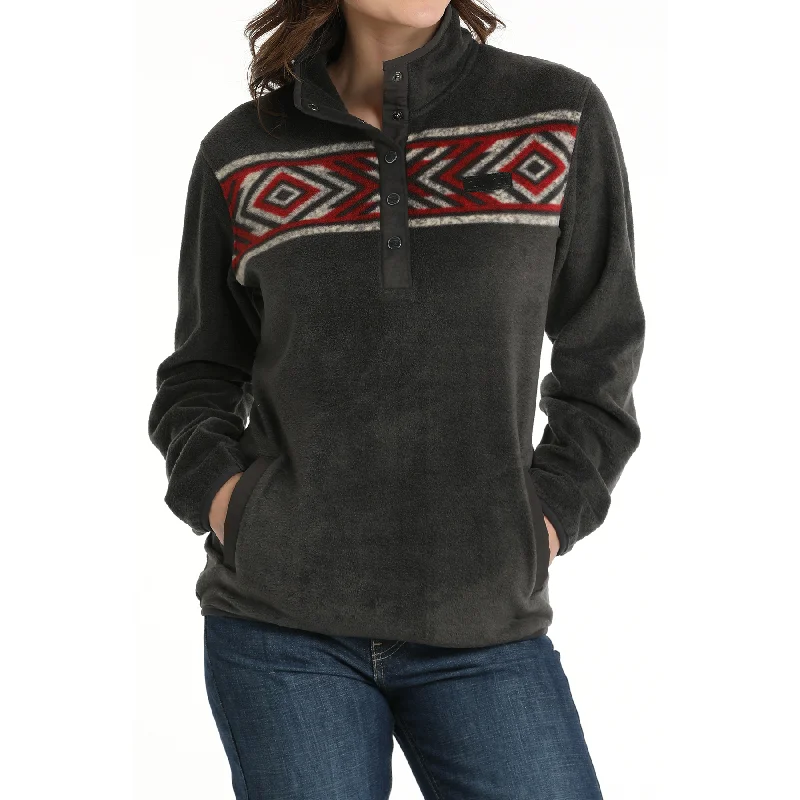 Cinch Ladies Polar Fleece Charcoal Grey Aztec Pullover MAK9909001 Asymmetrical Hem Sweater Cinch Ladies Polar Fleece Charcoal Grey Aztec Pullover MAK9909001 Asymmetrical Hem Sweater