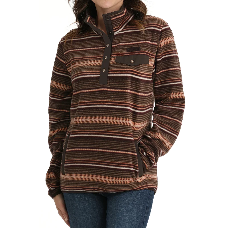 Cinch Ladies Striped Fleece Brown & Coral Pullover Sweater MAK9819009 Set Sleeve Pullover Cinch Ladies Striped Fleece Brown & Coral Pullover Sweater MAK9819009 Set Sleeve Pullover