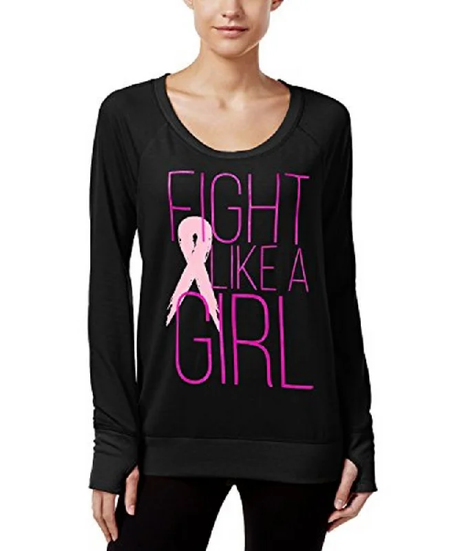 Ideology Women's Pink Ribbon Long-Sleeve Pullover BCRF, Black, M Turtleneck Warm Pullover