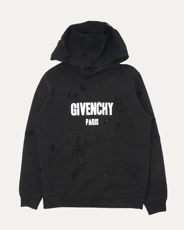 Distressed Logo Hoodie Hoodie with Distressed Vintage Worn