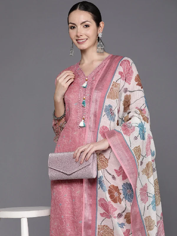 Women's Peach Embroidered Straight Kurta Trousers With Dupatta Set - Indo Era Trousers Winter Warm