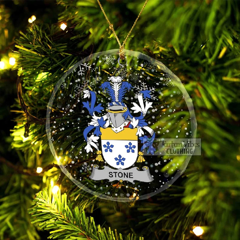 Stone Irish Clan Christmas Glass Ornament with Coat of Arms Striped Polka Dot Floral