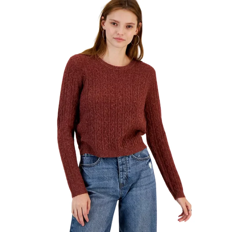 HIPPIE ROSE -  Cable-Knit Crewneck Pullover Sweater Jewel Neck Pullover