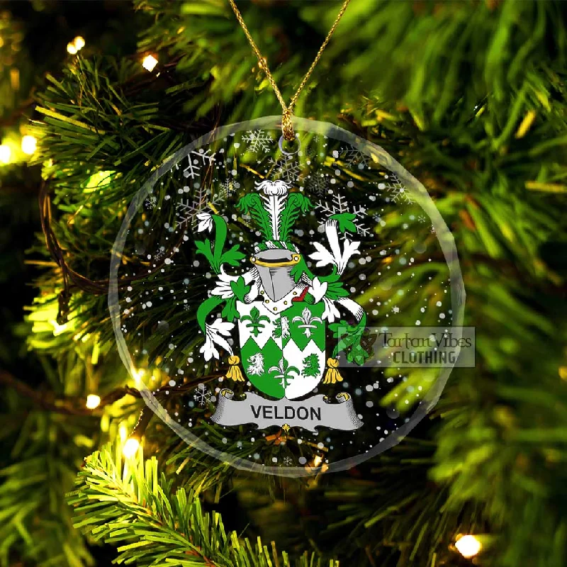 Veldon Irish Clan Christmas Glass Ornament with Coat of Arms Turtleneck Jacket Crew Neck Jacket V-Neck Jacket