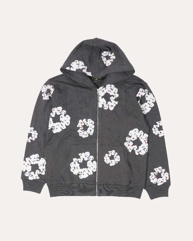 Rhinestone Cotton Wreath Zip-Up Hoodie Hoodie with Magnetic Closure Innovative Modern