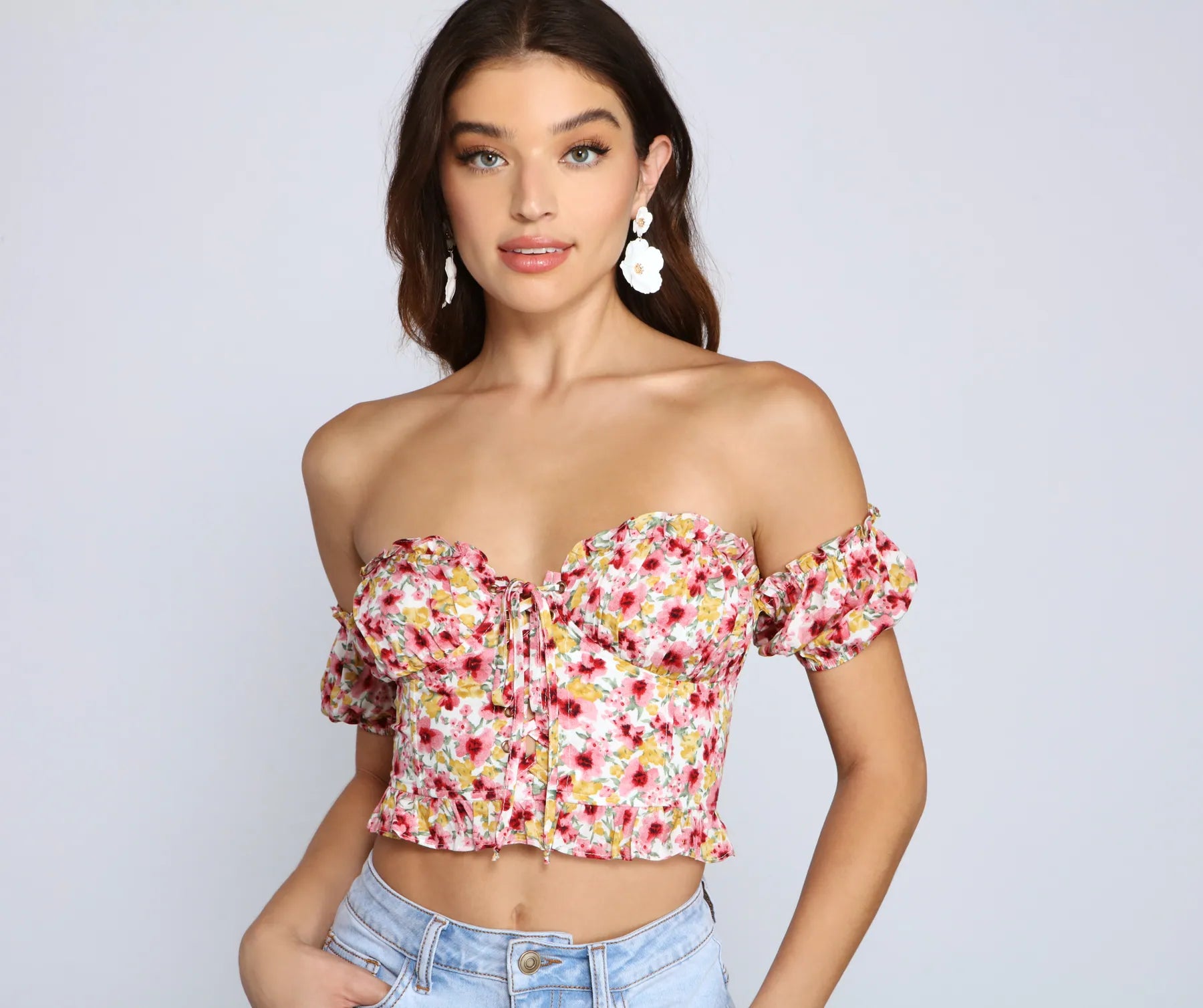 Keep It Sweet Floral Crop Top Print Jacquard Patchwork