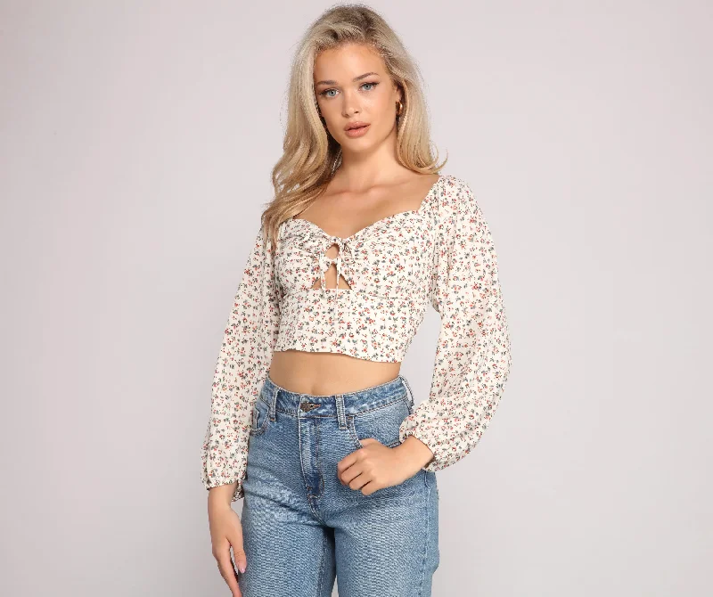 Cover Me In Florals O-Ring Crop Top Rayon Velvet Corduroy