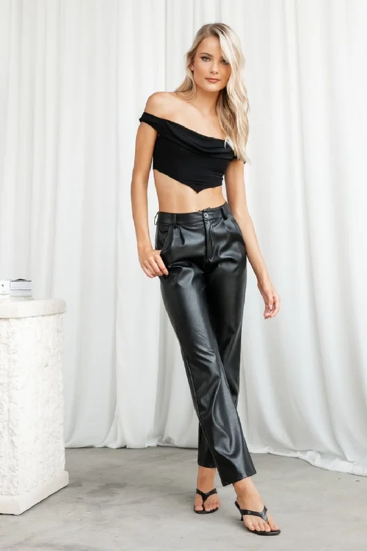 Black Off Shoulder Detailed Crop Top Elegant Classic Vintage