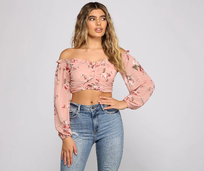 Effortless Style Floral Crop Top Seamless Knitted Crochet