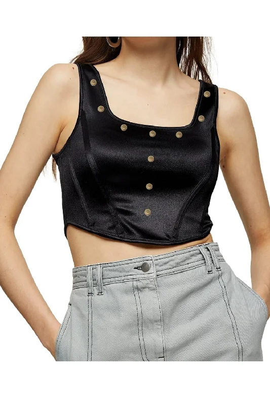 Heyo Black Crop Top Fleece Fabric Down Fabric Feather Fabric