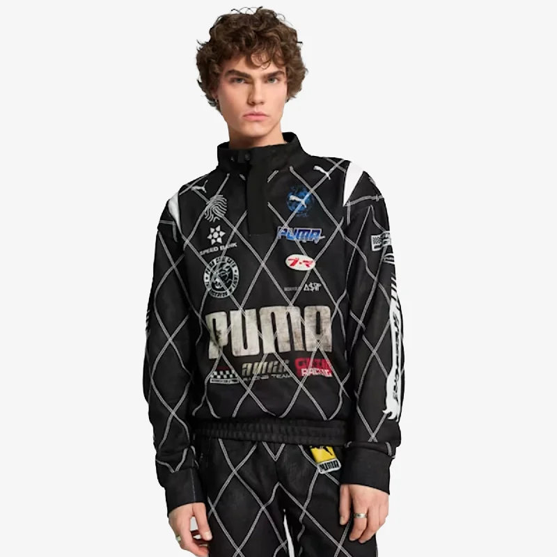 PUMA |X A$AP ROCKY DISTRESSED SWEATSHIRT { PUMA BLACK Hoodie with Longline Fit Extended Stylish
