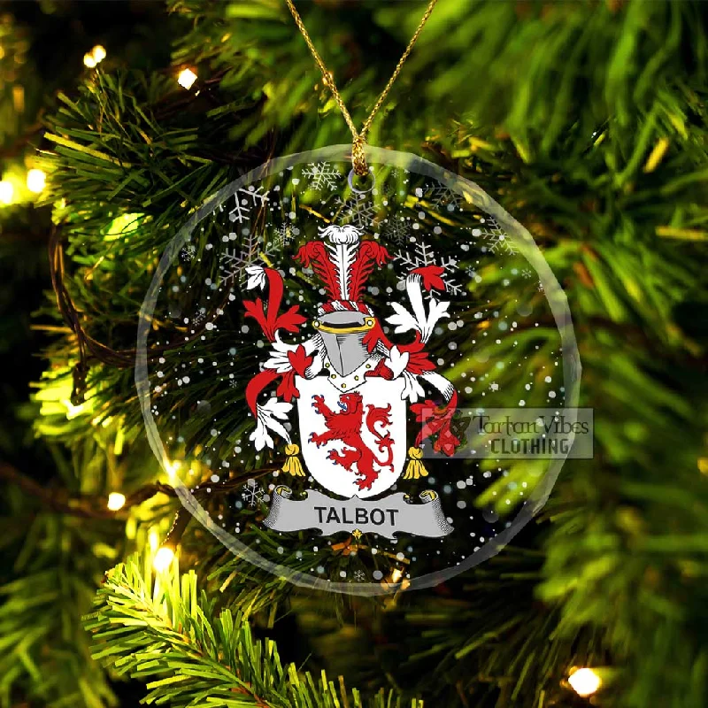 Talbot Irish Clan Christmas Glass Ornament with Coat of Arms Welt Pockets Slit Pockets Flap Pockets