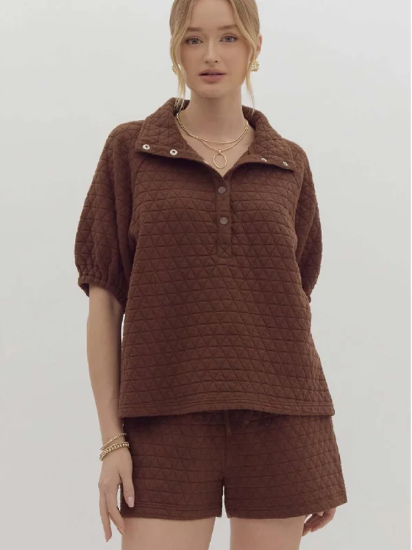 Quilted Pullover Top Chenille Soft Sweater