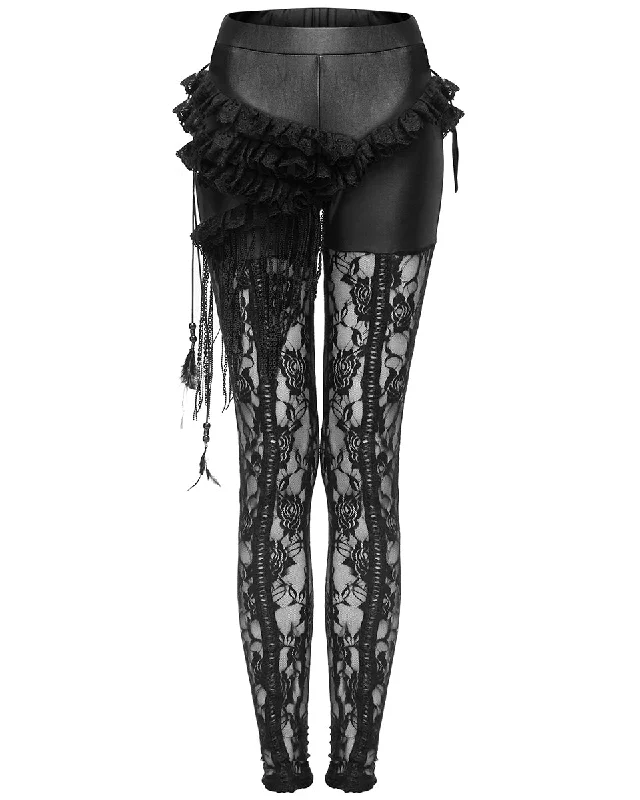 Eva Lady Gothic Frilled Rose Lace Leggings Comfortable Yoga Tights Leggings