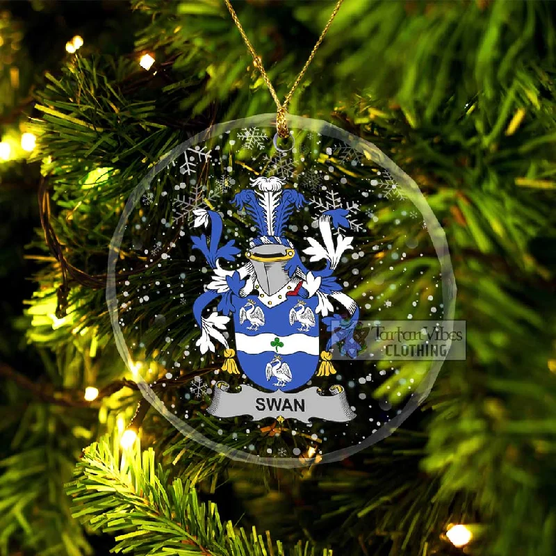 Swan Irish Clan Christmas Glass Ornament with Coat of Arms Faux Fur Real Fur Shearling