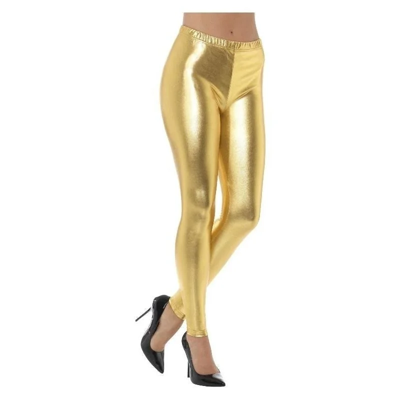80s Gold Metallic Disco Leggings Footless Cozy Workout Performance Leggings