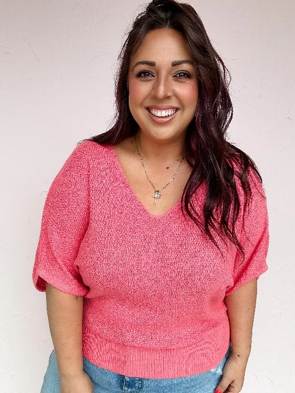 Coral Horizon Pullover Bell Sleeve Stylish