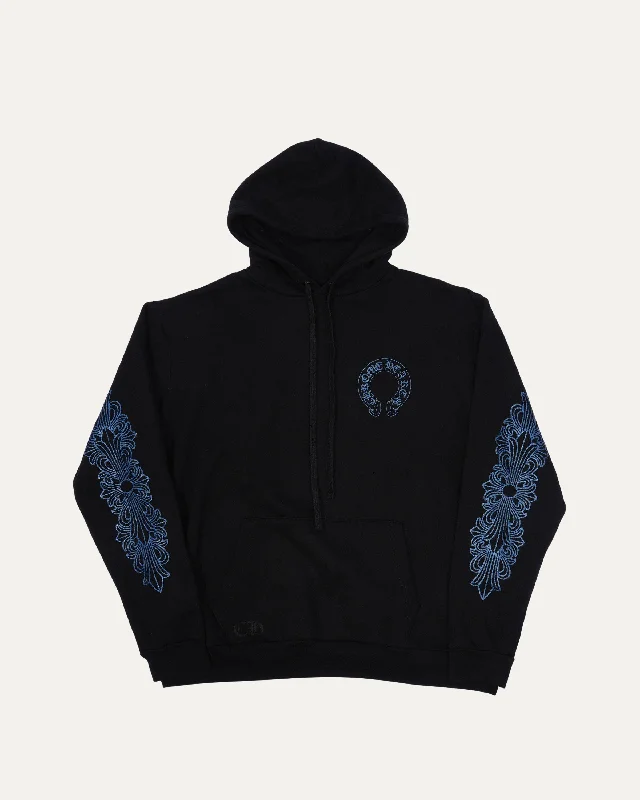 Friends and Family Glitter Print Horseshoe Logo Hoodie Hoodie with Bell Sleeves Flared Feminine