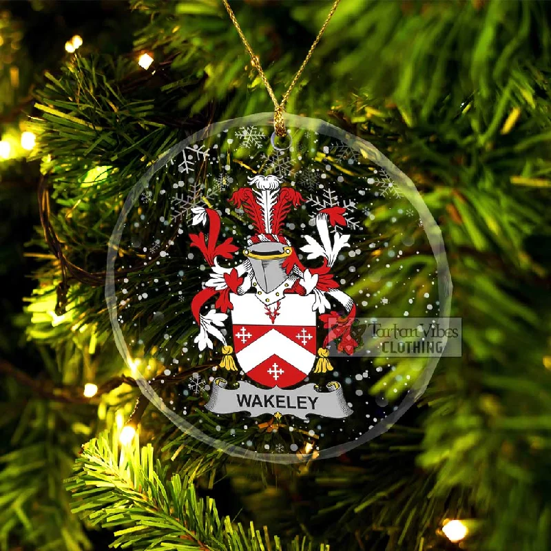 Wakeley Irish Clan Christmas Glass Ornament with Coat of Arms Suede Faux Fur Shearling