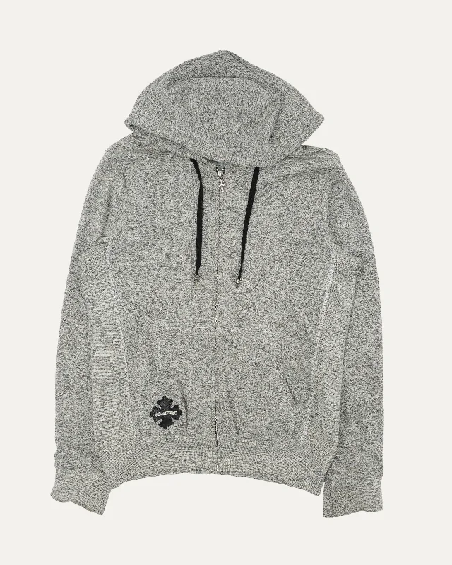Cross Patch Zip Up Hoodie Hoodie with Back Slit Movement Comfort