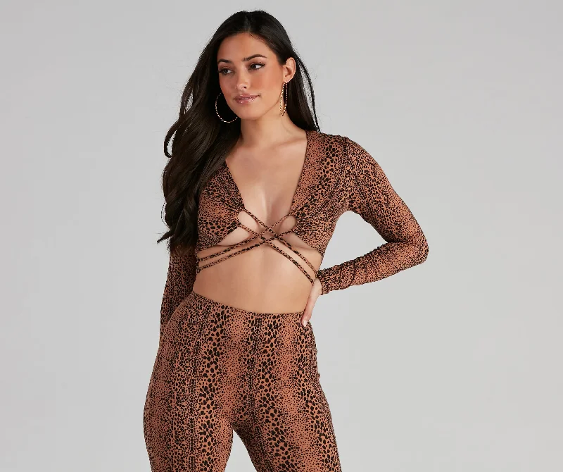 Leopard Spots Strappy Crop Top Fashionable Trendy Casual