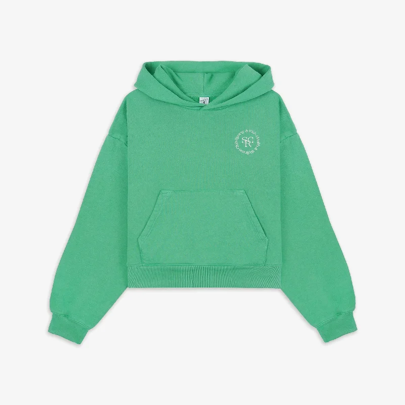 SPORTY & RICH | WMN'S SRHWC CROPPED HOODIE { VERDE/WHITE Hoodie with Bell Sleeves Flared Feminine