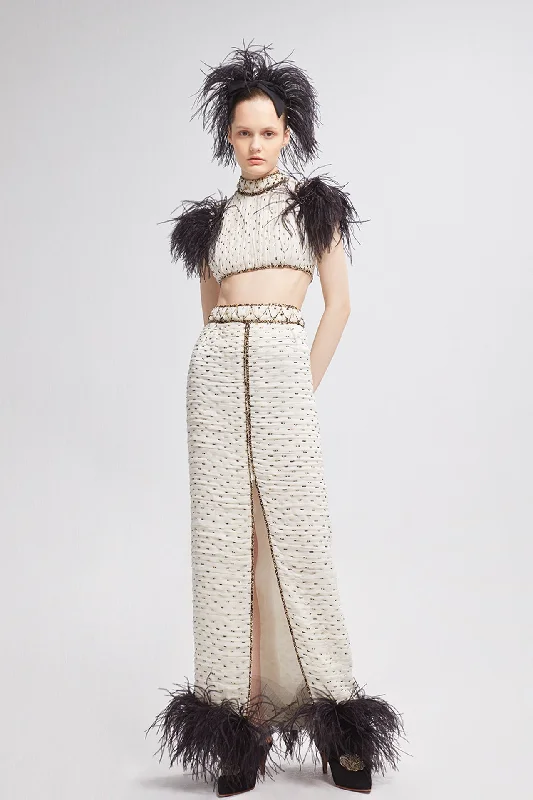 Silk chiffon crop top with skirt Layered Multi-layer Single Layer