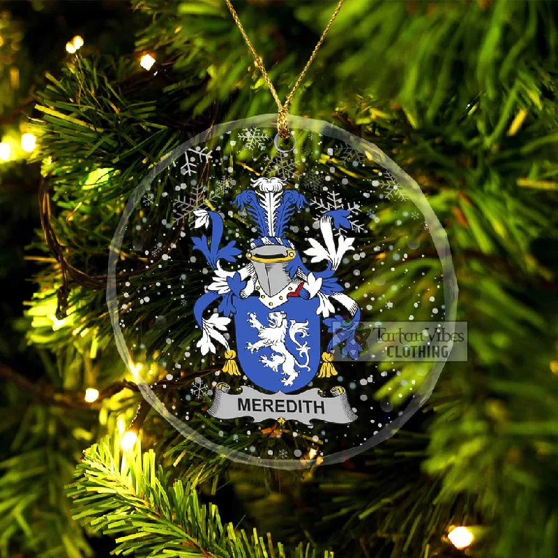 Meredith Irish Clan Christmas Glass Ornament with Coat of Arms Pockets Sleeves Lining