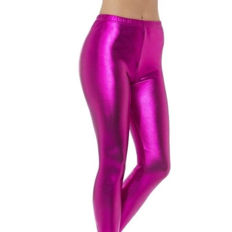 80s Metallic Disco Leggings Adult Pink Comfortable Running Leggings