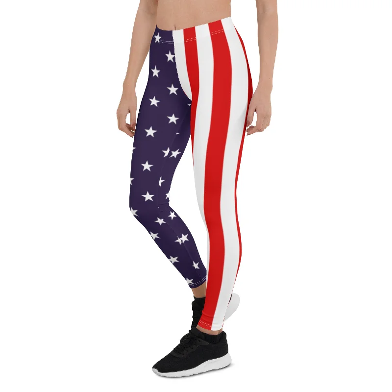 American Flag Full Length Leggings Comfortable Ribbed Waistband Leggings
