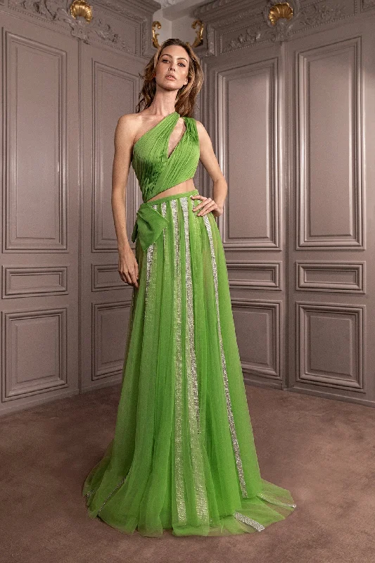 Crop top with beaded tulle skirt Embroidered Appliqued Beaded