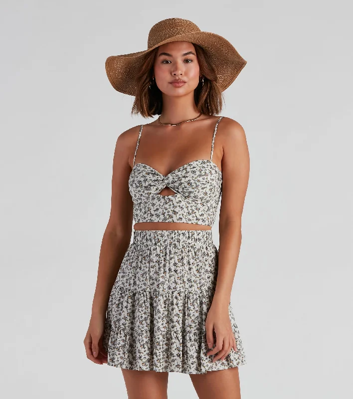 Sunkissed Florals Twist Crop Top Solid Color Striped Floral
