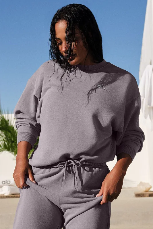 Washed Accolade Crew Neck Pullover - Cool Grey Wash Set Sleeve Pullover