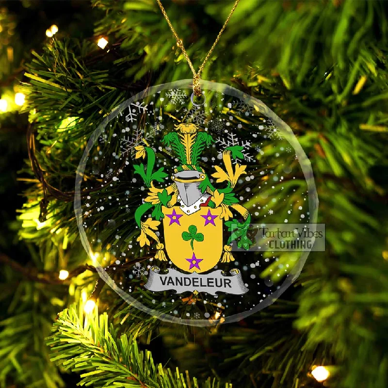 Vandeleur Irish Clan Christmas Glass Ornament with Coat of Arms Crew Neck V-Neck Boat Neck