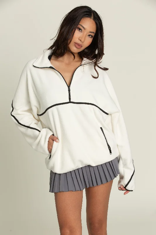 Ivory Minimalistic Half-Zip Pullover Fine Merino Wool