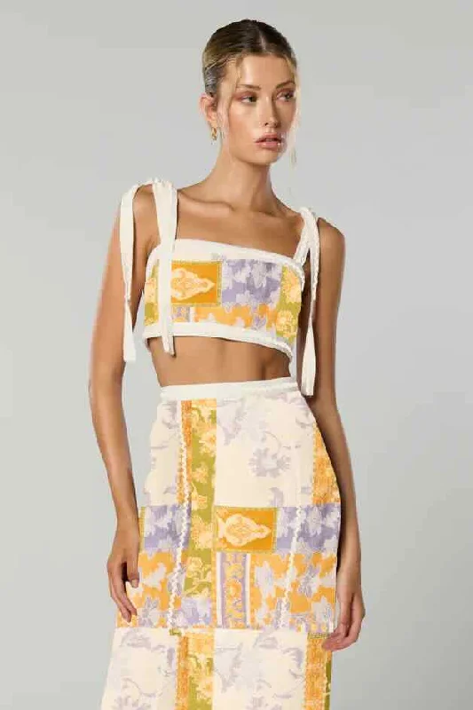 Winona Billie Crop Top - Patchwork Floral Front Pockets Side Pockets Patch Pockets