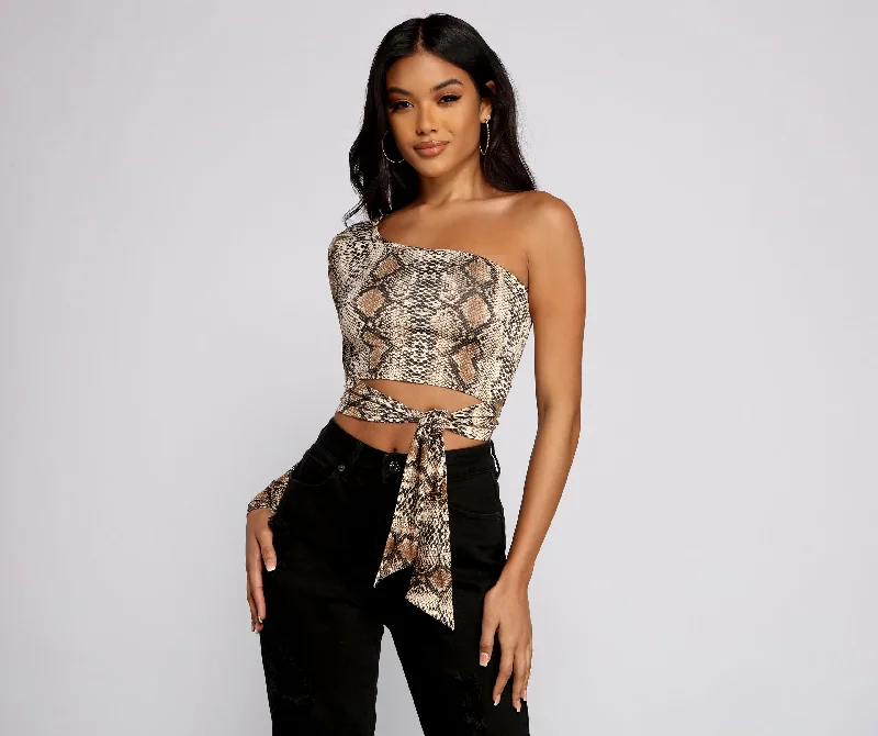 Stylish Queen Snake Print Crop Top Embroidered Appliqued Beaded