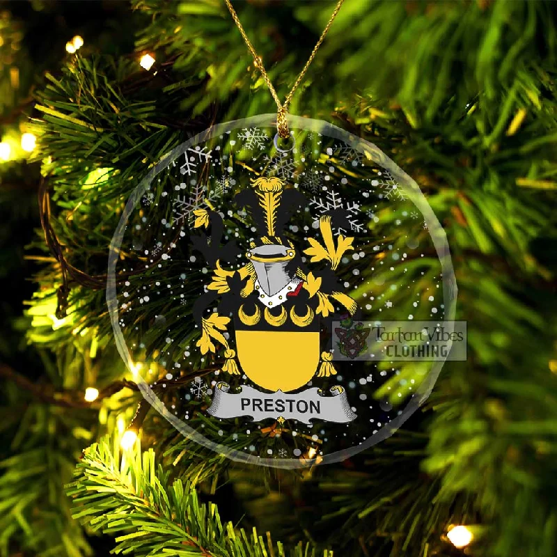 Preston Irish Clan Christmas Glass Ornament with Coat of Arms Fleece Down Feather