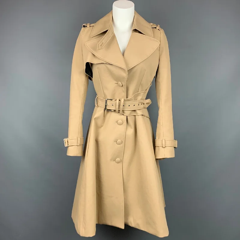 BOUCHRA JARRAR Size 2 Beige Cotton Blend Belted Trench Coat Sequined Lace Ribbed