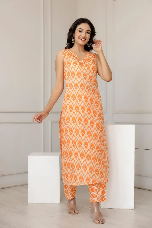 Women's Orange Color Printed Straight Kurta With Trouser - Taantav Trousers Bridal Satin Women's Orange Color Printed Straight Kurta With Trouser - Taantav Trousers Bridal Satin